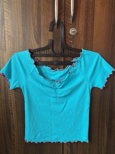 Blue Ruched Crop Top