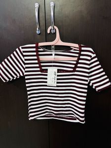 Striped Square Neck Cropped Top