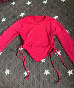 Hot Pink Drawstring Crop Top