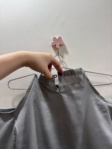 Grey Cold Shoulder Lace-Up Top