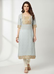 Elegant Light Blue Embroidered Kurta
