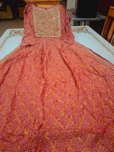 Elegant Red Bandhani Nyra Cut Kurta Set