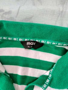 Green &amp; White Striped Polo T-Shirt