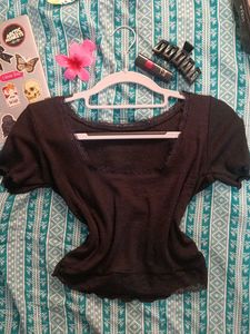 Cute Black Lace Trim Top