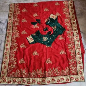 red and green colour combination saree