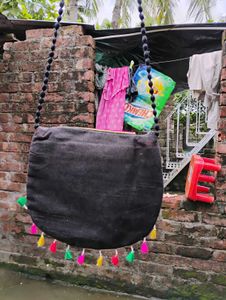 Embroidered Black Bicycle Sling Bag NEW