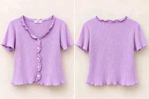 Cute Purple Ruffle Trim Top