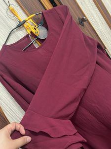 Burgundy Dress with Ruffle Sleeves