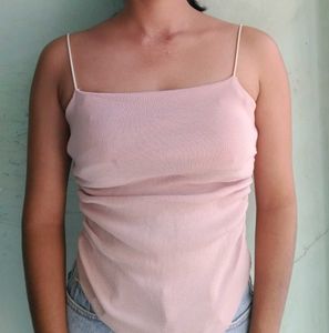 Women's Pink Ribbed Spaghetti Strap Top