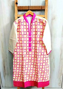 Elegant Pink &amp; offWhite Kurti-Size-38-40