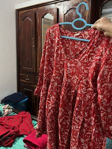 Floral Print Red Tunic Top