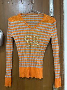 Sparkly Striped V-Necky y2k Top