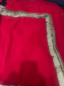 Elegant Red Saree with Golden Border