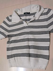 Striped Polo Neck Top