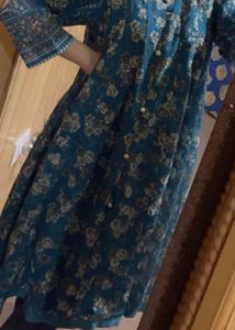 Teal Floral Georgette Kurti with Lining