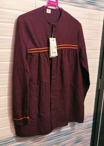 Maroon Trendy Full Sleeves Notched Neckline Top , XL