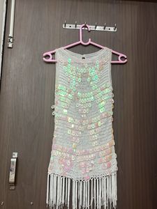 Sparkling Sequin Fringe Top free size