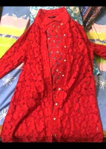 Splash Red Lace Button-Down Tunic