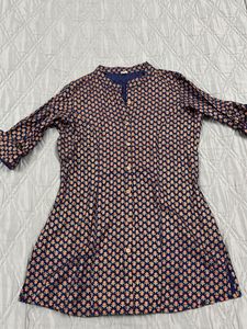 Navy Blue Floral Print Kurta