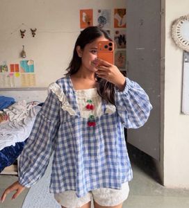 Cute Gingham Cherry Top