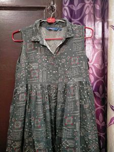 Green Printed Ethnic Gown