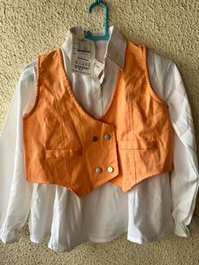 Orange Vest &amp; White Shirt Set new wdttag