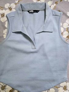 Sleeveless Collared Ribbed Crop Top