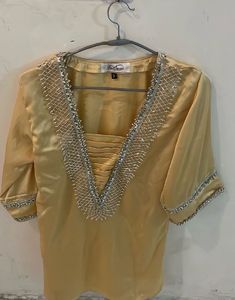 Embellished Yellow Silk Kurta