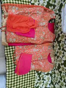 Embroidered Orange Ethnic Wear Set
