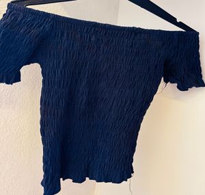 Chic Off-Shoulder Smocked Navy Top