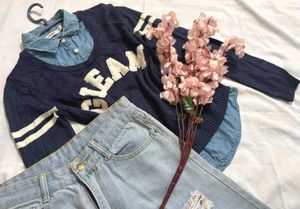 🎁Pinterest Korean Navy Blue Shirt Sweater Q