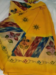 Vibrant Yellow Printed Saree with blouse