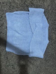 Blue Knit V-Neck oversized Sweater