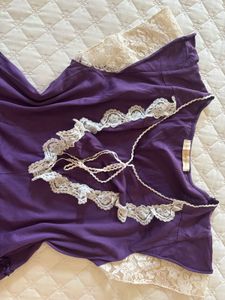 Purple Lace Trim Tunic Top