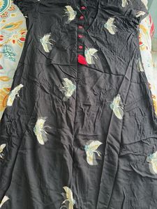 Black Kurta with Crane Print