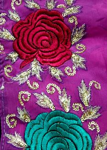 Beautiful Lavender Saree with Floral Embroidery