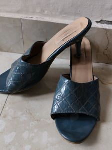 Blue Quilted Mules
