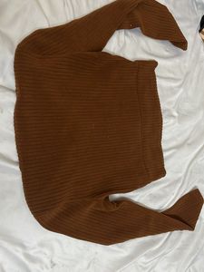 Ribbed Brown Long Sleeve Top