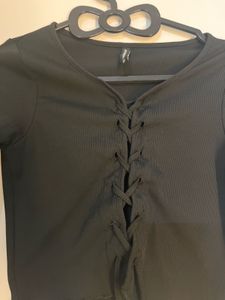 Black Lace-Up Crop Top