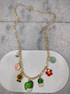 Cute Enamel Flower &amp; Plant Charm Necklace