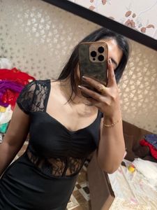 Elegant Black Lace Detail Maxi Dress🦋🎀