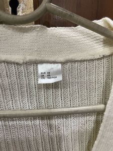 Cream Ribbed V-Neck Cardigan