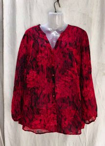 I Red Floral Print Button-Up Tunic