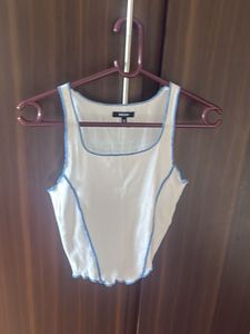 White Tank Top with Blue Stitching
