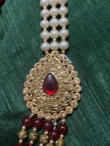 Elegant Pearl and Ruby Necklace Set
