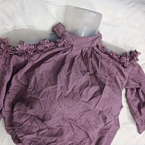 Purple Cold 34,36👗 Shoulder Lace Trim Top