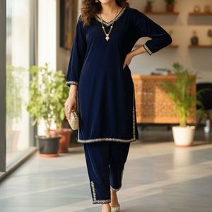 Elegant Navy Velvet Kurta coord set