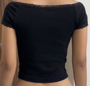 Black Off-Shoulder Lace Trimmed Top