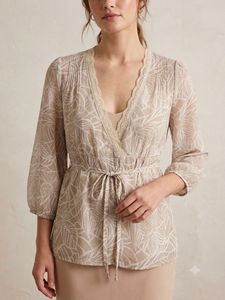 Boho Print V-Neck Beige Blouse
