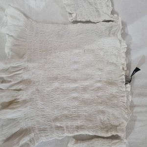 White Shirred Off-Shoulder Top